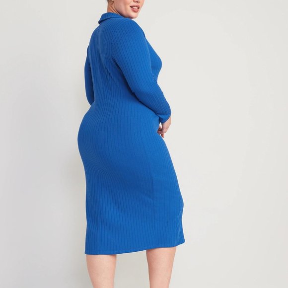 NEW Old Navy Fitted Rib-Knit Midi Polo Dress - Picture 2 of 7